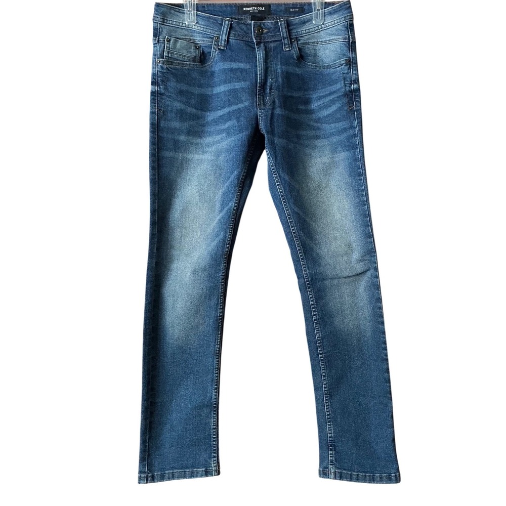 Kenneth Cole New York Mens Slim Fit Stretch Blue Wash Jeans Size 30x30